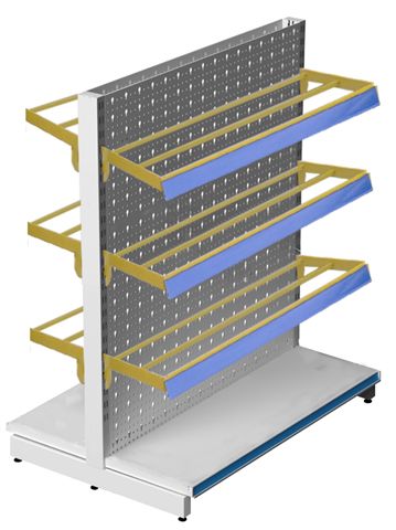 Kệ kép siêu thị tôn đột lỗ, đợt gỗ H1500*W900*D770