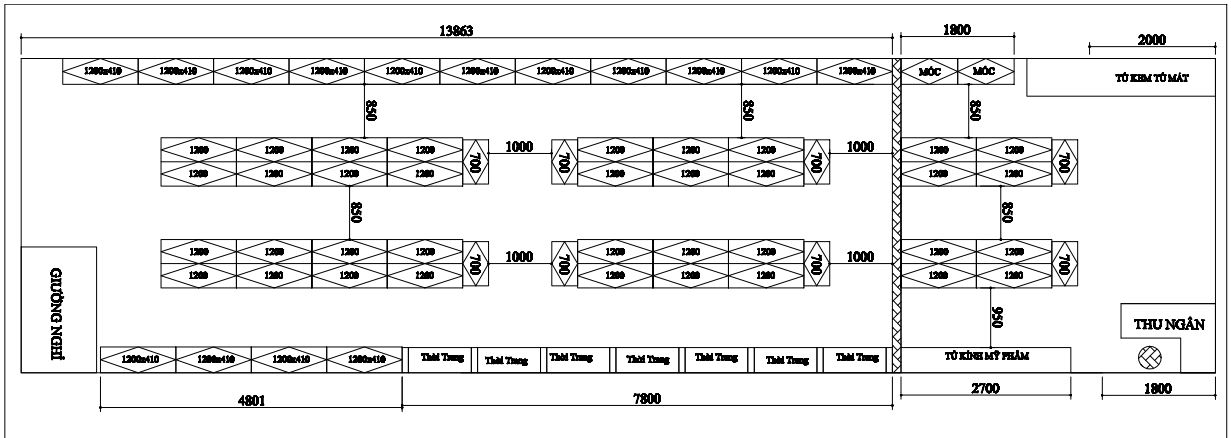 Thiết kế siêu thị mini với diện tích > 50m2